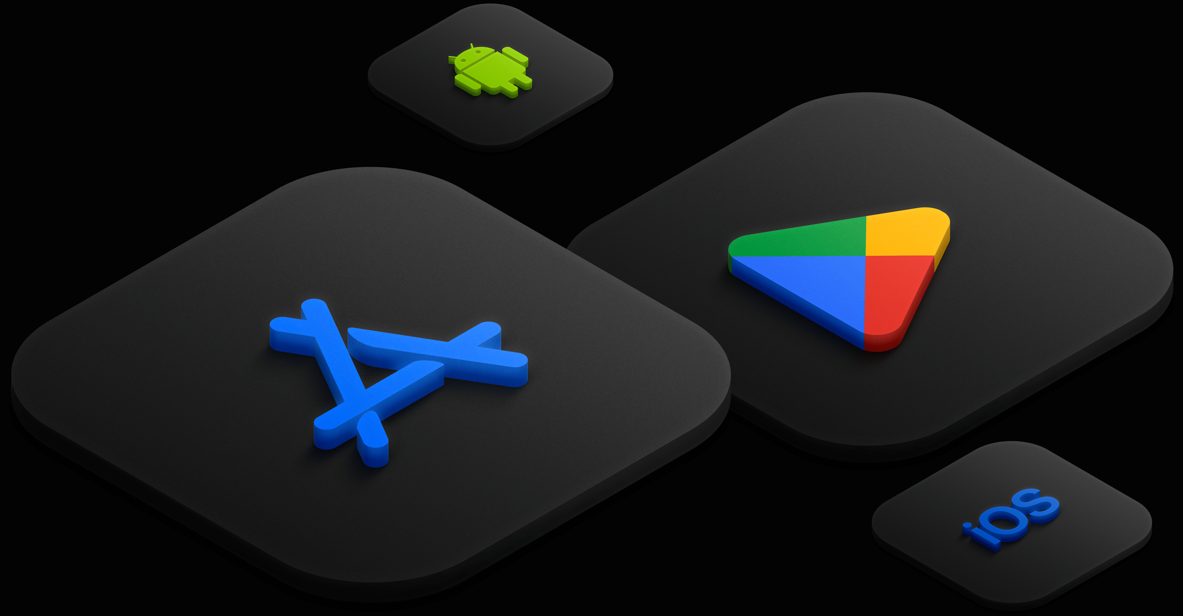 Apple App Store, Google Play, iOS, and Android Logos